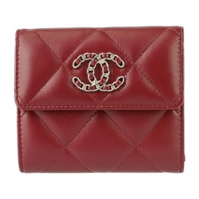 CHANEL Chanel Tri-fold Wallet 19 Flap AP2809 Bordeaux Lambskin Women's Coco Mark Matelasse