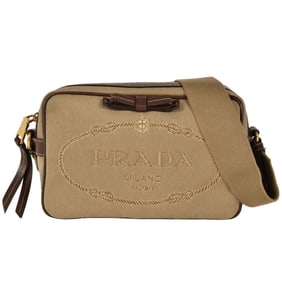 PRADA Shoulder Bag Jacquard 1BH089 Beige Canvas Ribbon