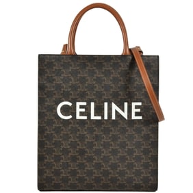 CELINE Vertical Cabas Tote Bag PVC Coated Canvas Leather Shoulder for Women