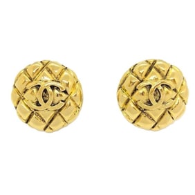 CHANEL 2 5 Coco Mark Matelasse Earrings Metal Gold Round Ladies