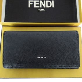 FENDI Bi-fold Long Wallet Selleria Leather Black Silver Men's 7M0186-07N s0615a