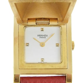 Hermes HERMES Medor Watch ME1.201 Gold Plated x Leather 1996 Wine Red ?Z Quartz Analog Display