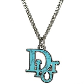 Christian Dior Long Necklace Silver Light Blue Trotter f-20770 Metal 24mm Big Stone Women's