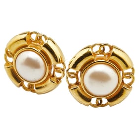 Chanel Earrings Gold Plated Faux Pearl Women's CHANEL