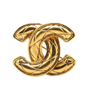 Chanel Matelasse Coco Mark Brooch Gold Plated Women's CHANEL