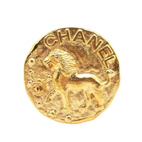 Chanel Coco Mark Round Lion Motif Brooch Gold Plated Women's CHANEL