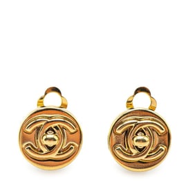 Chanel Coco Mark Turnlock Earrings Gold Plated Women's CHANEL