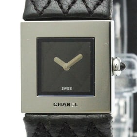 Polished CHANEL Matelasse Steel Leather Quartz Ladies Watch H0116 BF581223