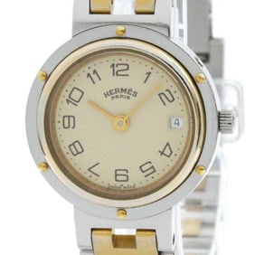 Polished HERMES Clipper Gold Plated Steel Ladies Watch BF581493