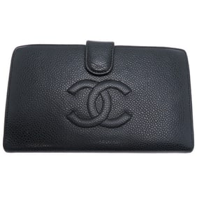 Chanel Long Wallet Women's Caviar Skin Black
