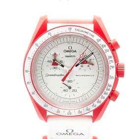 OMEGA x Swatch Moon MISSION TO MARS Wristwatch SO33R100 Quartz White Dial Ceramic Nylon Men's