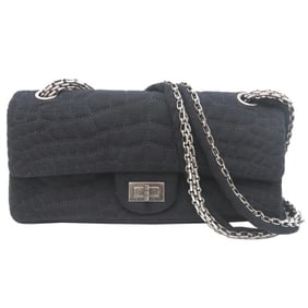 Chanel 2.55 Chain Women's Shoulder Bag Cotton Black