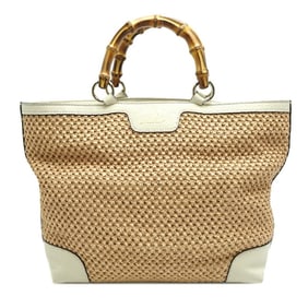 Gucci Bamboo Straw Mesh Women's Handbag 338965 Beige