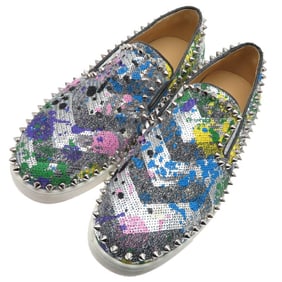 Christian Louboutin #40 25cm Spikes Studs Sequins Low Cut Men's Sneakers Leather Metal Color