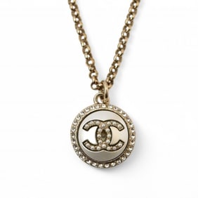 Chanel Necklace Pendant 2way CHANEL Coco Mark CC Circle Motif Rhinestone Gold C20K