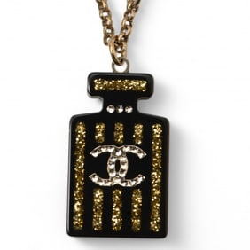 Chanel Necklace Pendant CHANEL Coco Mark Bottle Motif Rhinestone Gold Black