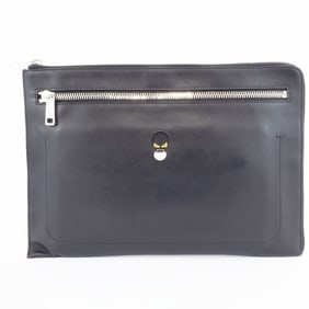FENDI Monster Clutch Bag Second 7M0243 Calf Leather Black Men's