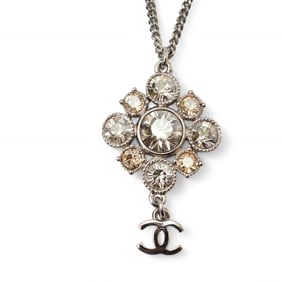 Chanel Necklace Pendant 2way CHANEL Coco Mark CC Rhinestone Silver A12V