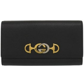 Like new Gucci Zumi 573612 calf leather black long wallet 0849GUCCI