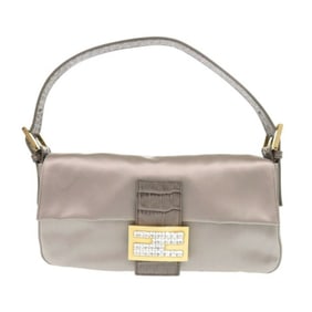 Like new Fendi Mamma Bucket 8BR600 TG2 Satin/Leather Greige Handbag Beige 0114FENDI