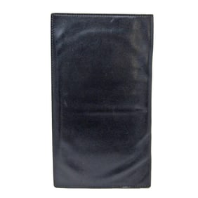 Hermes Men,Women Leather Long Bill Wallet (bi-fold) Navy Black