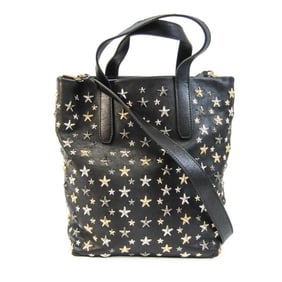 Jimmy Choo Women's Leather Studded Shoulder Bag,Tote Bag Black