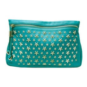 Jimmy Choo ZENA Women's Leather Studded Clutch Bag Green