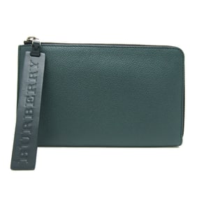 Burberry L-shaped Zipper Mini Men's Leather Clutch Bag Dark Green