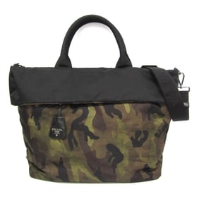 Prada Reversible BR4521 Women's Nylon,Leather Handbag,Shoulder Bag Black,Khaki,Multi-color