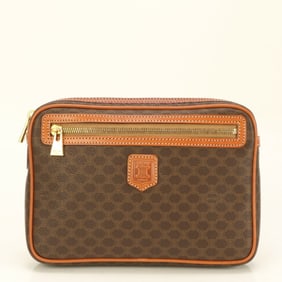 Celine Macadam Leather Second Bag Clutch Pouch Brown Men's