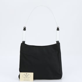 Prada Guarantee Tessuto Nylon Triangle Clear Handle Black MRE BJ22-2