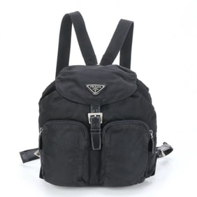 Prada Tessuto Nylon Triangle Leather Backpack Rucksack Shoulder Bag Black Women's