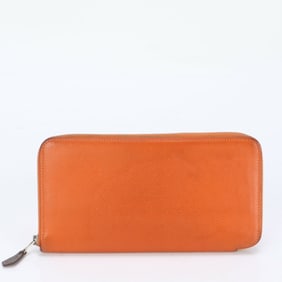 Hermes X Engraved Azap Long Silk In Orange Leather Wallet Round Ladies