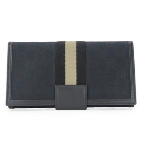 Gucci Long Wallet 035.0416.2180 Web Line GG Canvas Black Bifold Women's Men's GUCCI