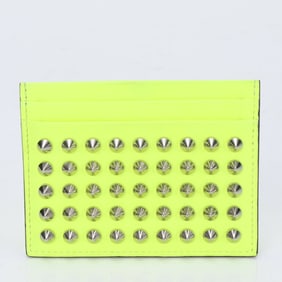 Christian Louboutin Spike Studs Yellow Silver Leather Business Card Holder/Card Case for Men