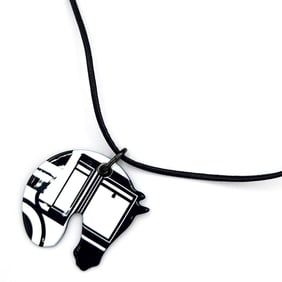 Hermes HERMES Tattersall Coupe Tatouage Pendant Navy White Enamel Leather S Necklace Women's Cheval