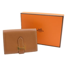 HERMES Bearn Business Card Holder/Card Case Bi-Fold Veau Epsom Leather Gold Brown #Y