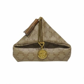 CELINE Macadam Triangle Tassel Beige Brown Wallet/Coin Case Men's Women's Wallet
