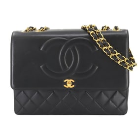 CHANEL Decamato Matelasse Chain Shoulder Bag Leather Black Gold Metal Fittings