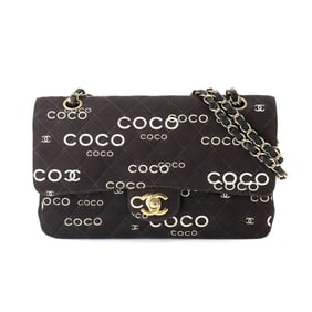 CHANEL Matelasse 25 COCO Print Chain Shoulder Bag Canvas Black A01112 Gold Hardware