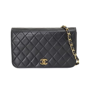 CHANEL Matelasse Chain Shoulder Bag Leather Black Gold Metal Fittings Push Lock A03568