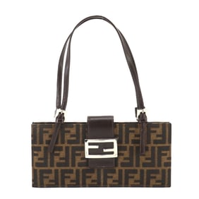 FENDI Zucca pattern handbag canvas leather brown silver hardware Hand Bag