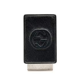 Gucci GG Money Clip Black Silver Metal Leather Women's GUCCI