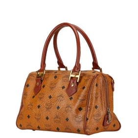 MCM Visetos Glam Handbag Brown Leather Women's