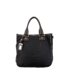 Prada Triangle Plate Jacquard Tote Bag Shoulder BL0748 Black Brown Nylon Leather Women's PRADA