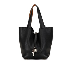 Hermes Picotin Lock Eclat MM Handbag Black Brown Taurillon Clemence Swift Women's HERMES