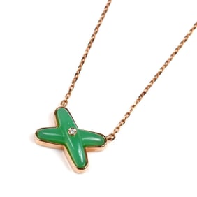 Chaumet 18KPG Pink Gold Jeux de Liens Chrysoprase and Diamond Necklace 083050 3.1g 38/40/42cm