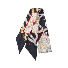 Hermes Hermès Twilly Dame de Coeur Silk Scarf for Women, Navy Blue Multicolor