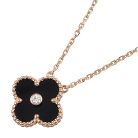 Van Cleef & Arpels Vintage Alhambra Onyx Necklace (1PD) in 18K Pink Gold with Diamonds and Onyx.