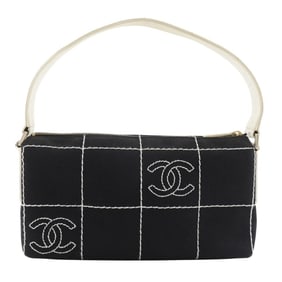 CHANEL Chocolate Bar Shoulder Bag Canvas Black Women's